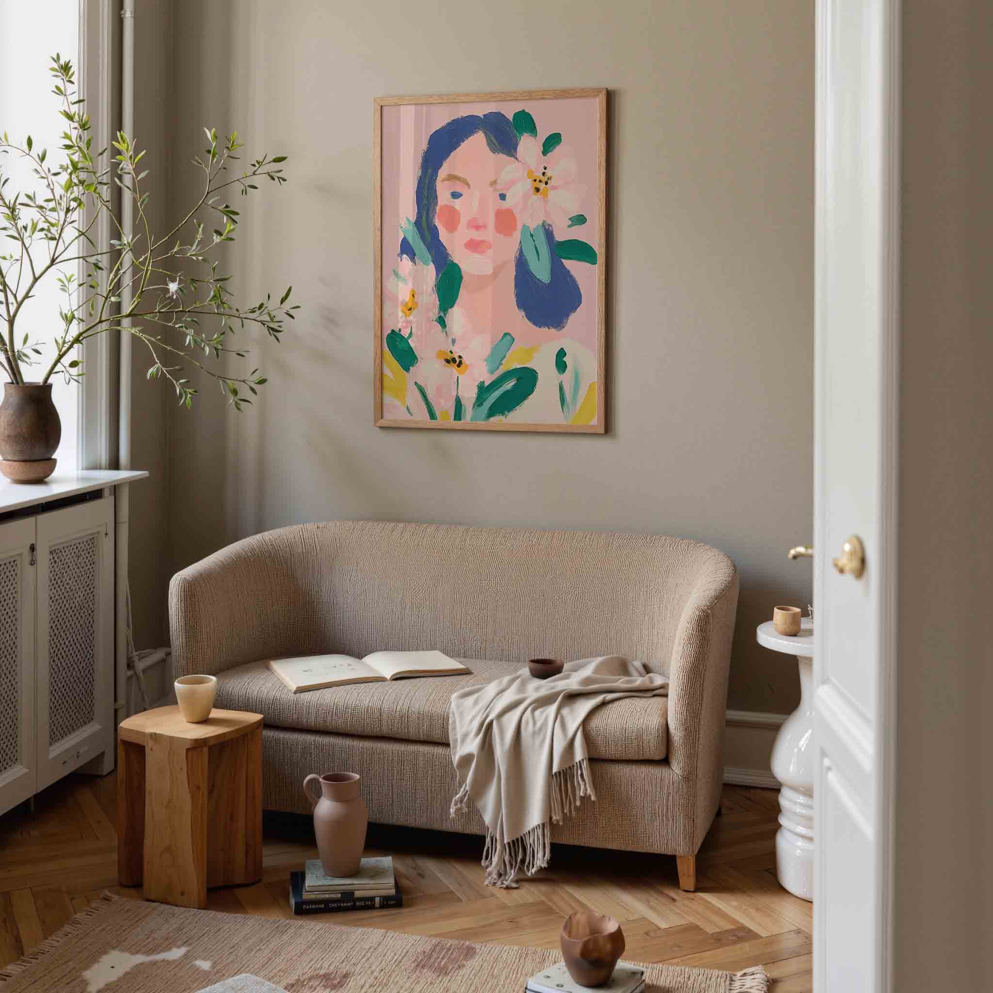 Bloemen en gezicht Poster