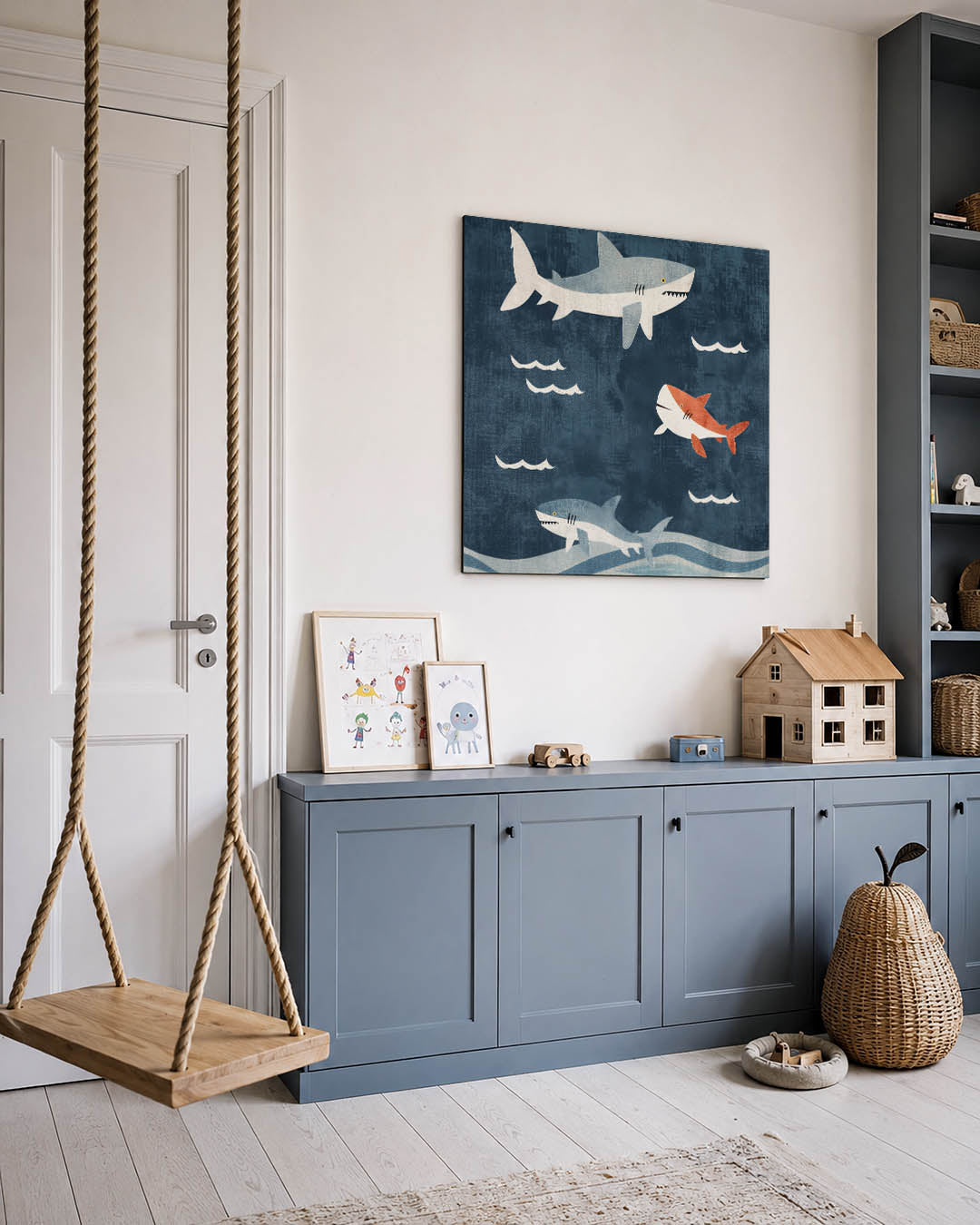 Speelse haaien illustratie Kunstwerk