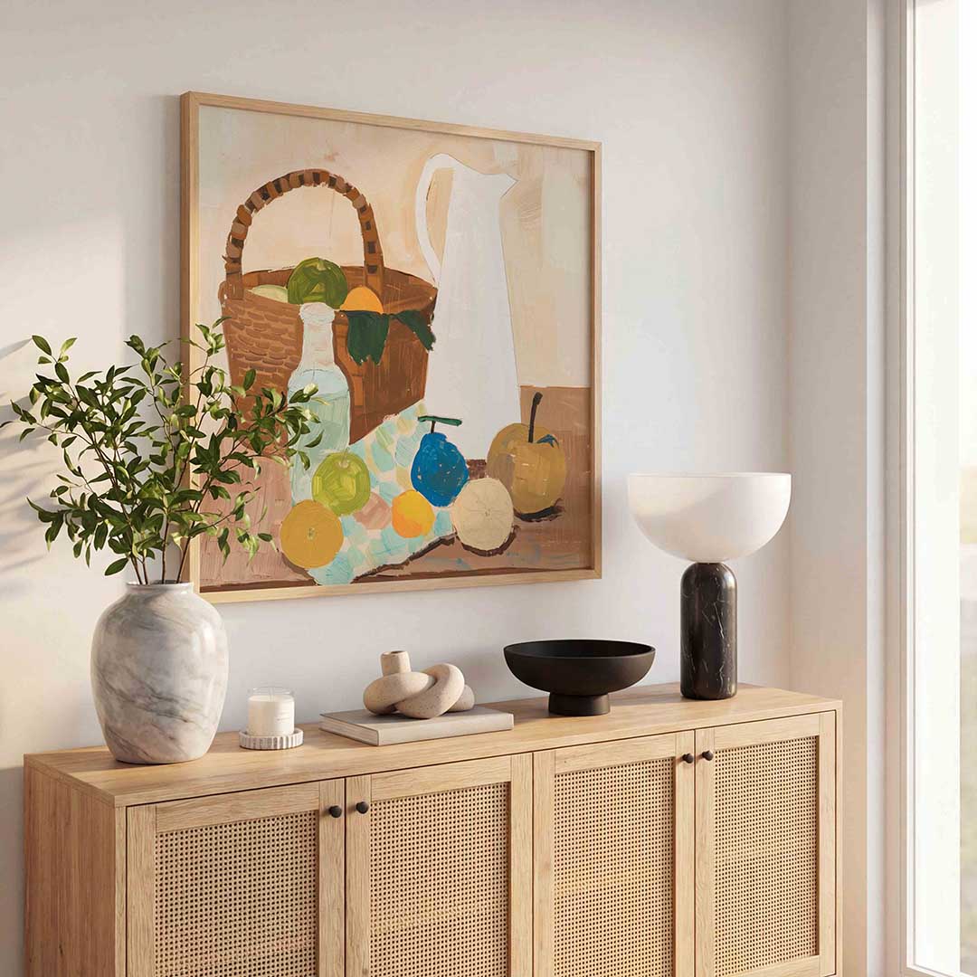 Stilleven met fruit en mand Poster