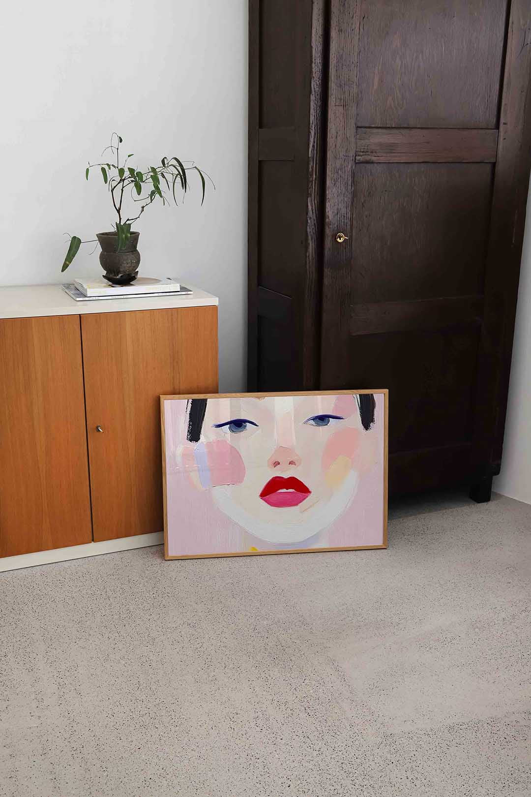 Portret met rode lippen Poster