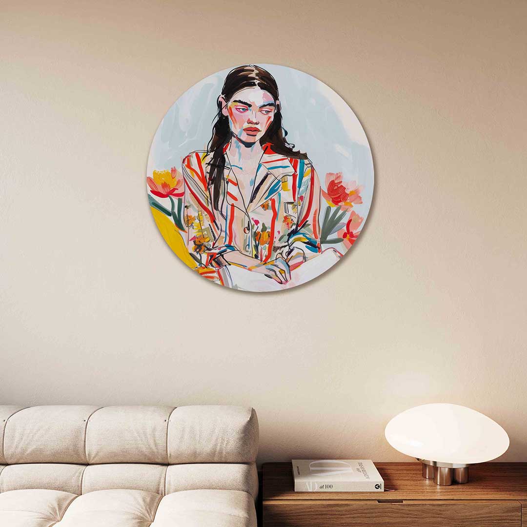 Vrouw met bloemen Muurcirkel