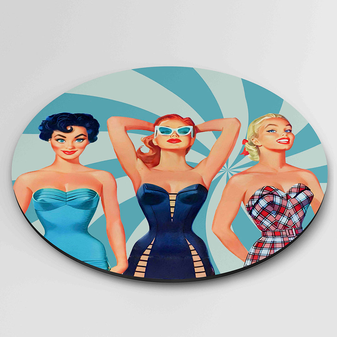 Retro dames in badmode Muurcirkel