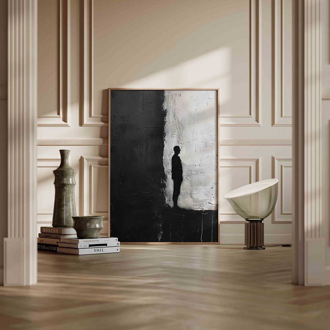 Silhouet tegen tweekleurige achtergrond Poster
