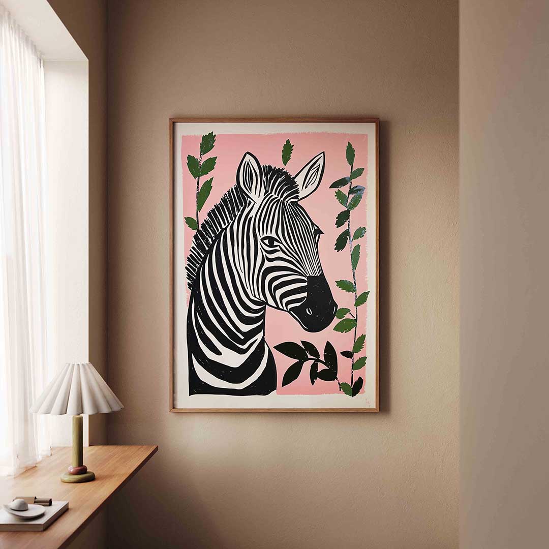 Zebra op roze Poster