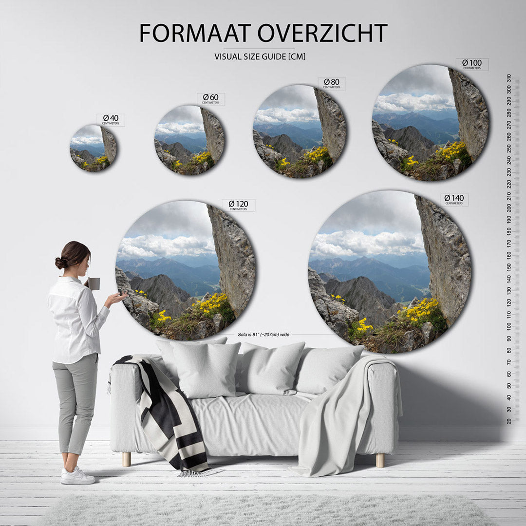 Berglandschap met bloemen Muurcirkel