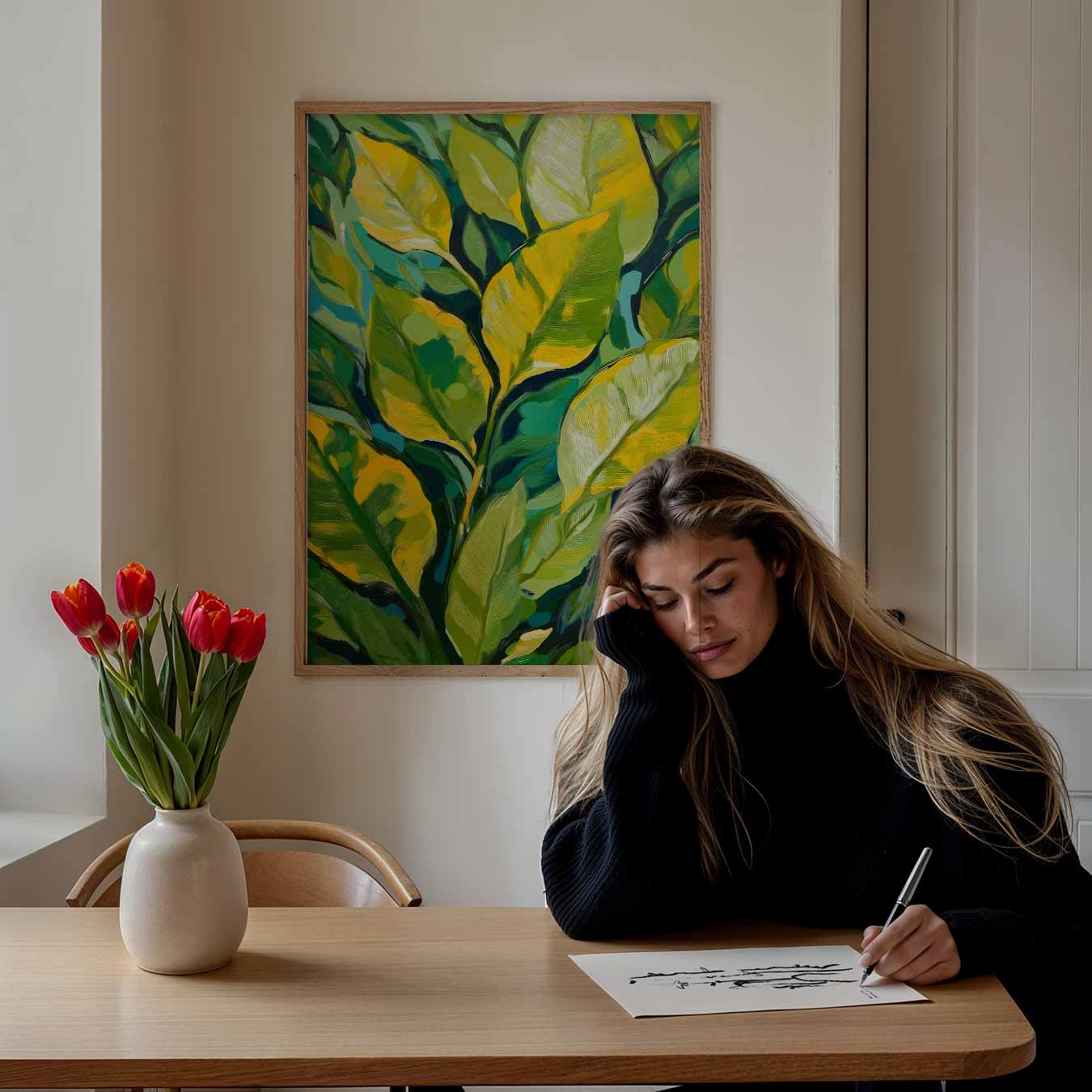 Groene Blaadjes Kunstposter-WallArtistic