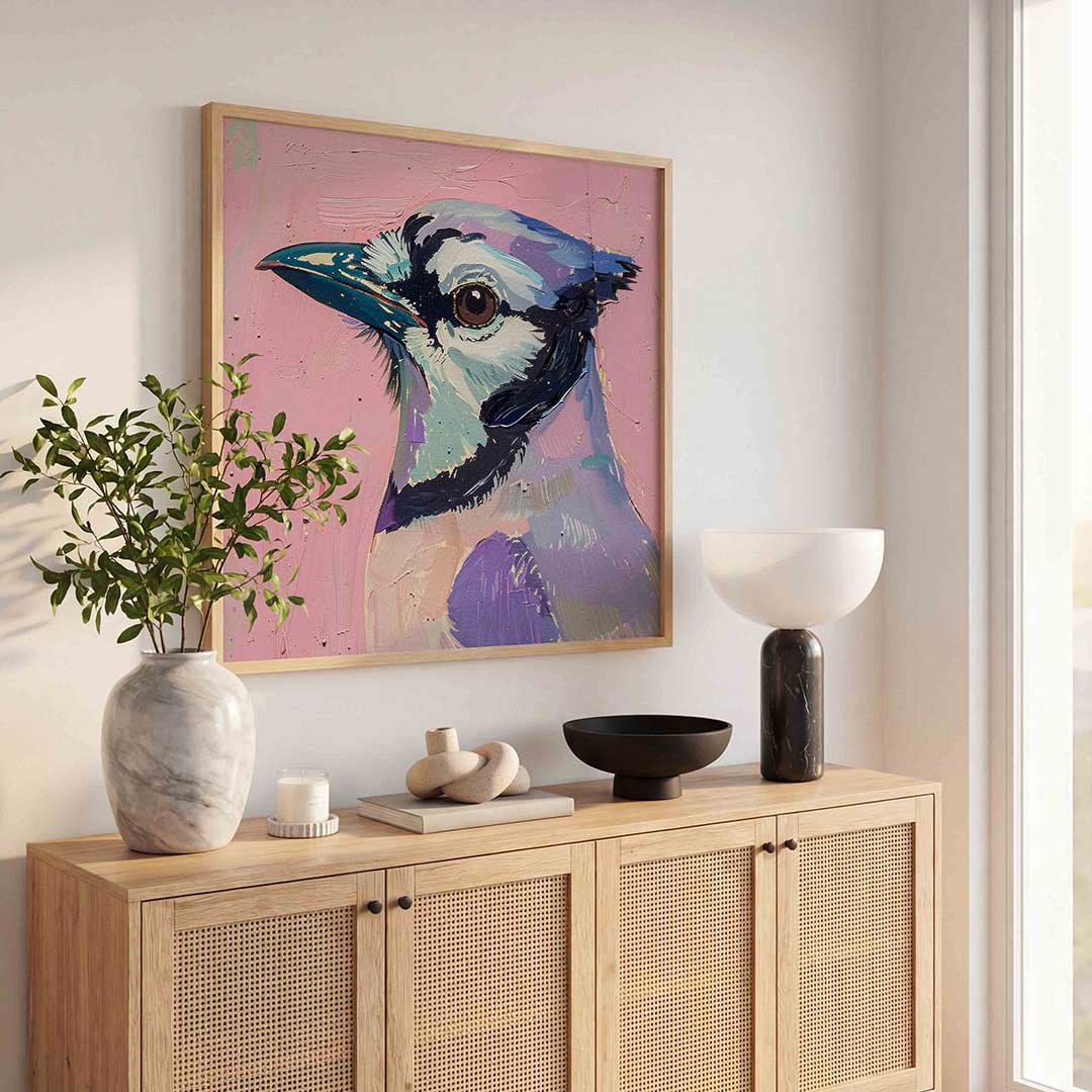 Vogel met roze achtergrond Poster