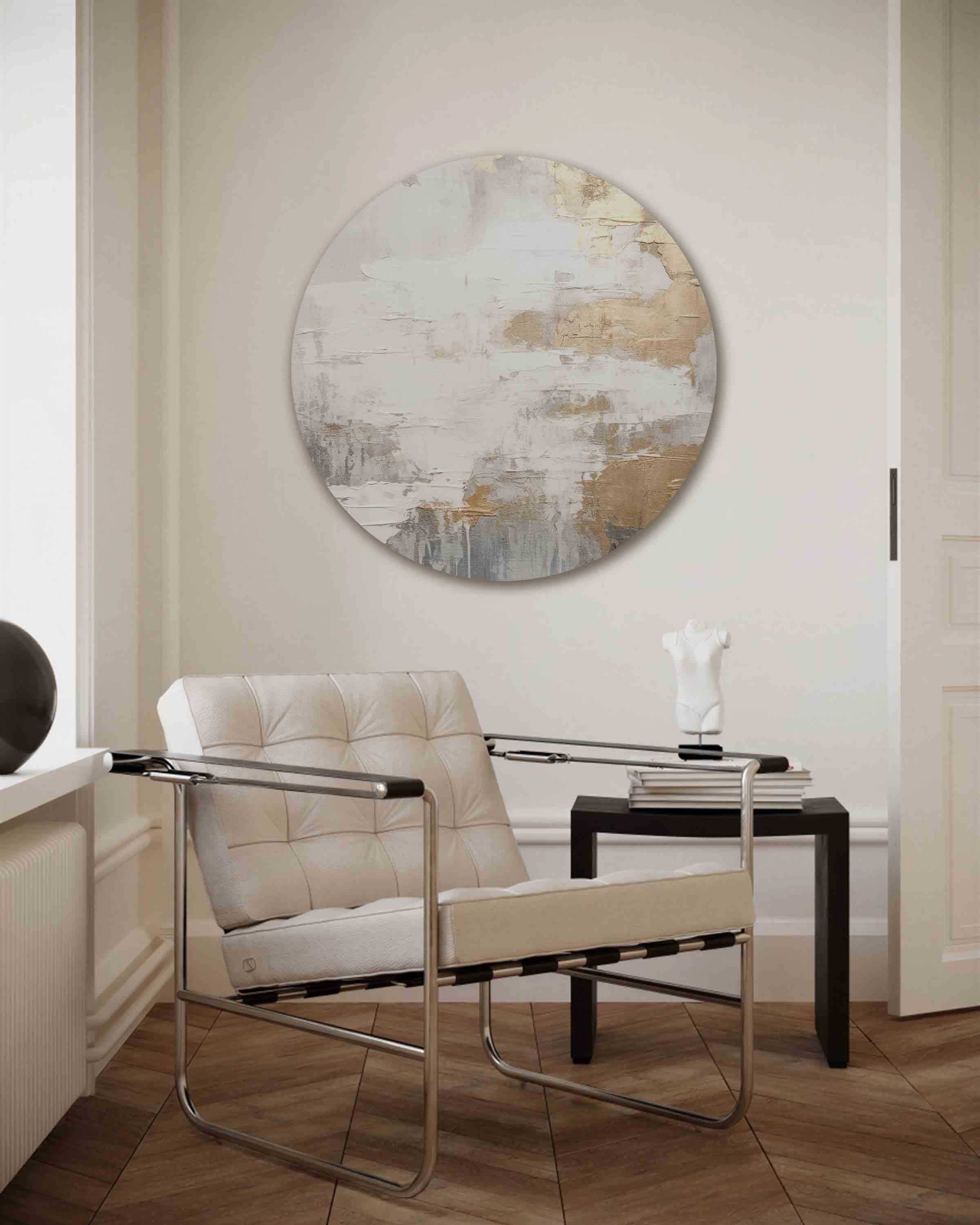 Goud en wit abstracte Muurcirkel