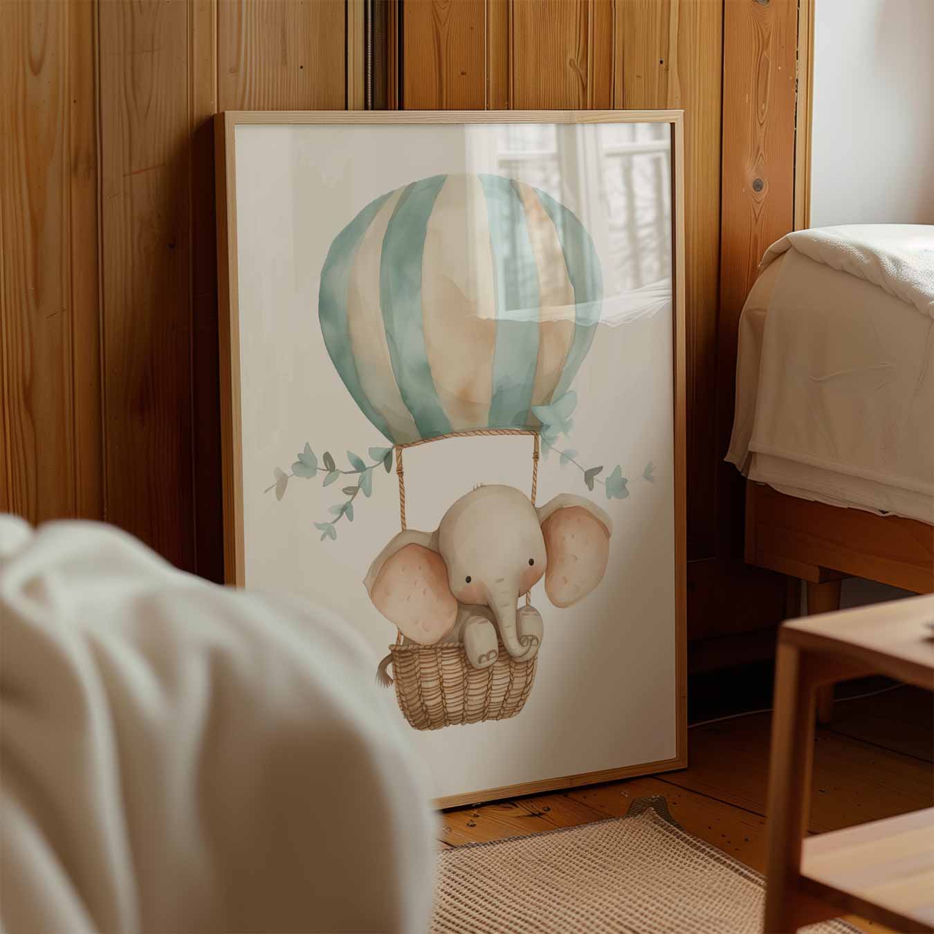 Dromerige Olifant in Luchtballon Poster-WallArtistic