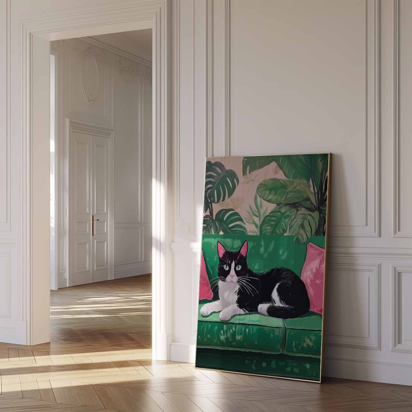 Cozy Cat in Jungle Chill Poster-WallArtistic