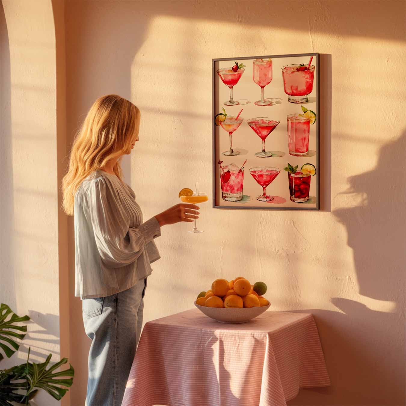 Roze Cocktail Kunstposter-WallArtistic