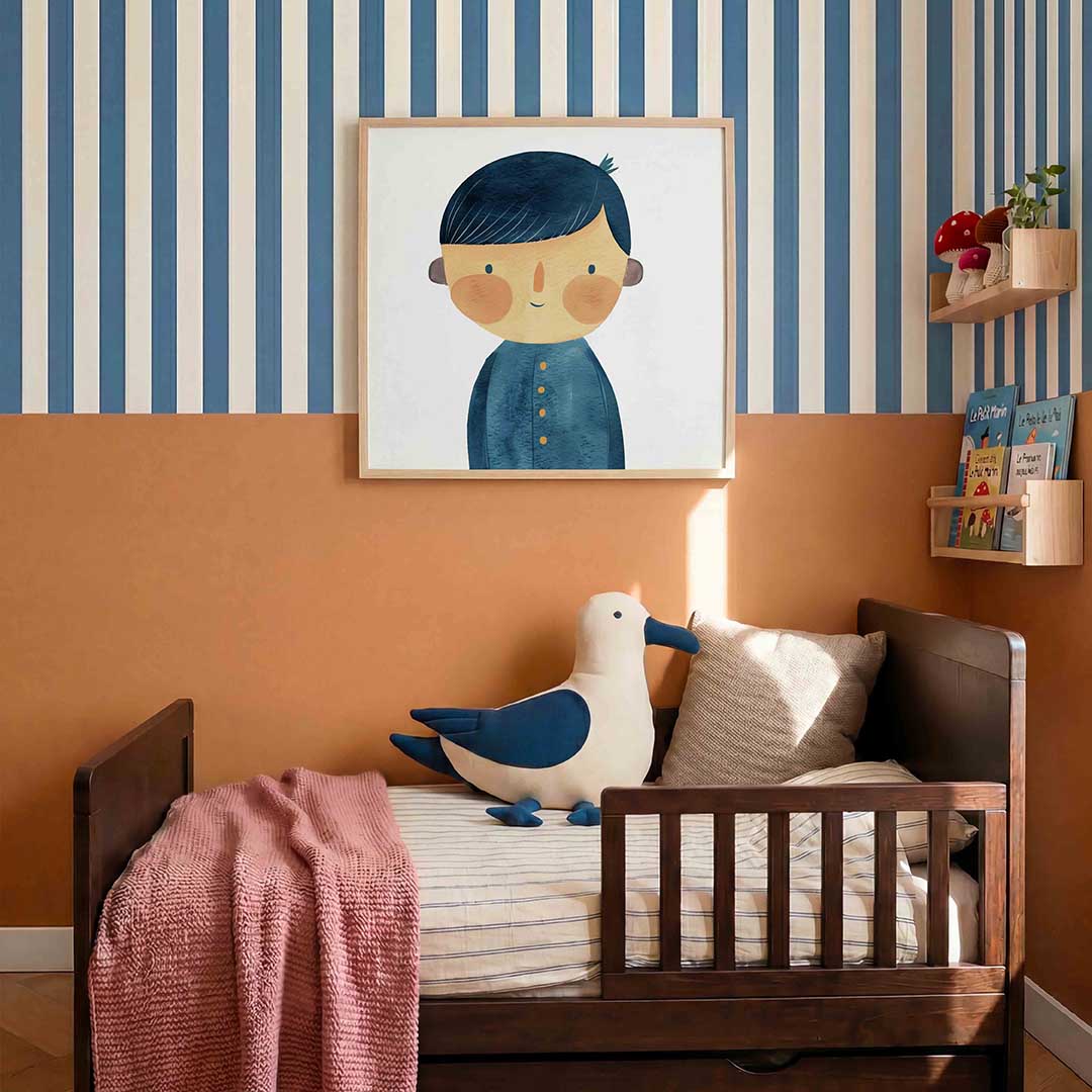 Jongen met blauwe jas Poster