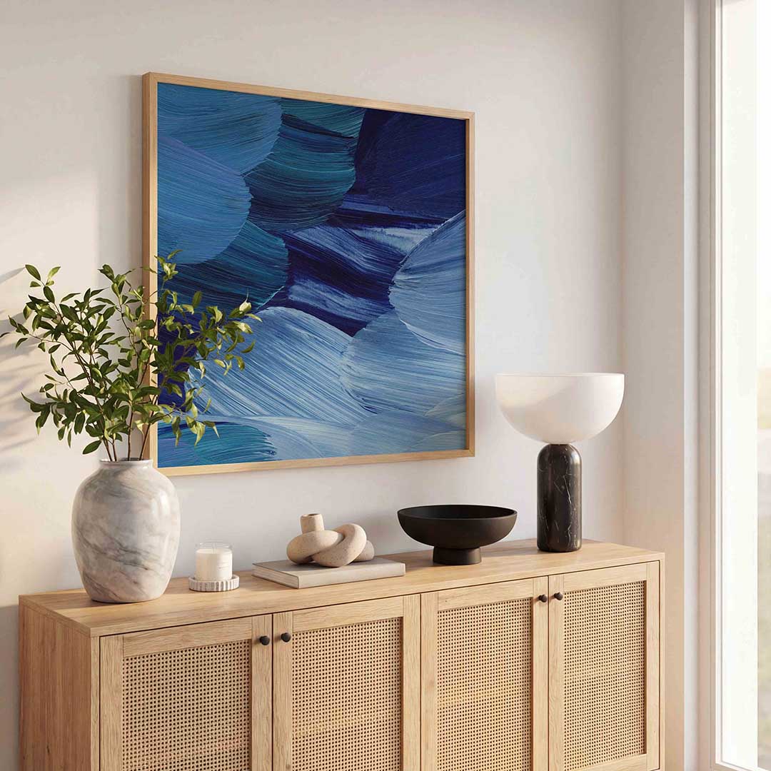 Abstracte blauwe penseelstreken Poster