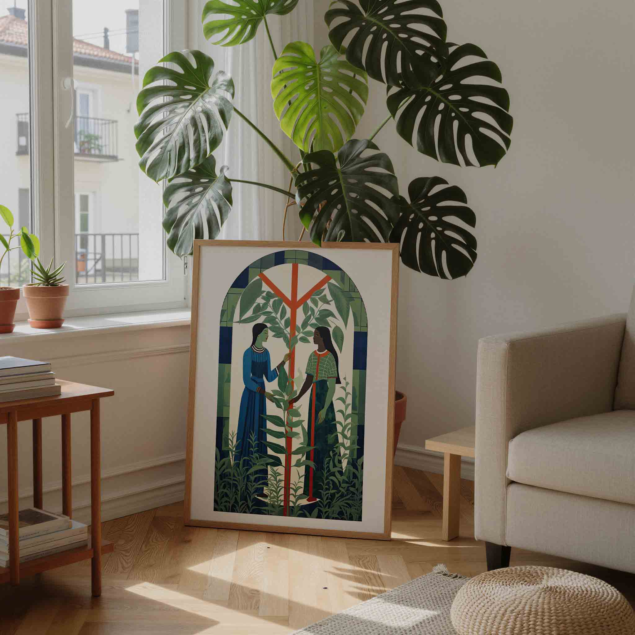 Twee figuren met planten Poster