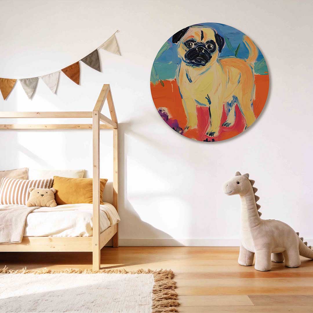 Hond met kleurrijke achtergrond Muurcirkel