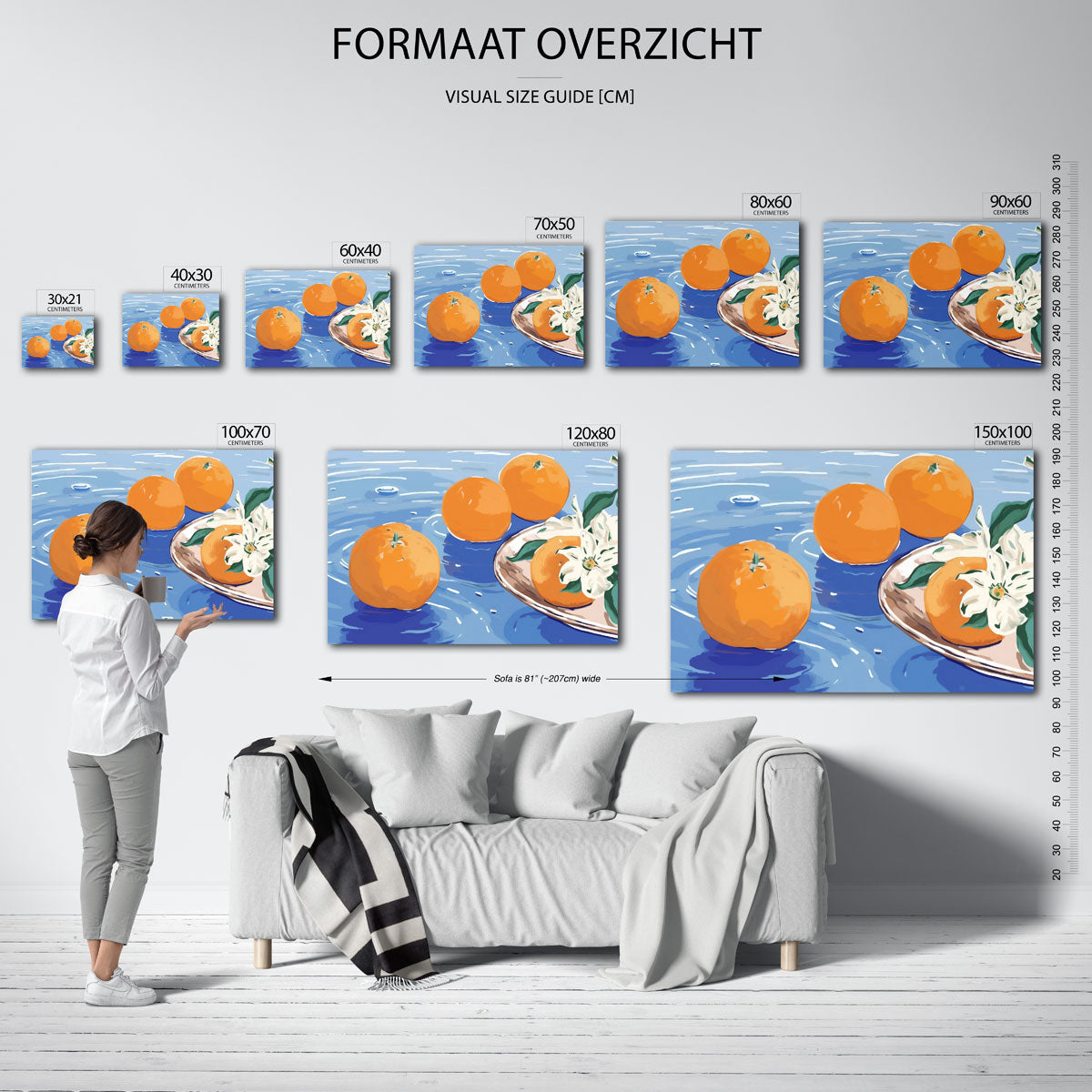 Sinaasappels op blauw Poster
