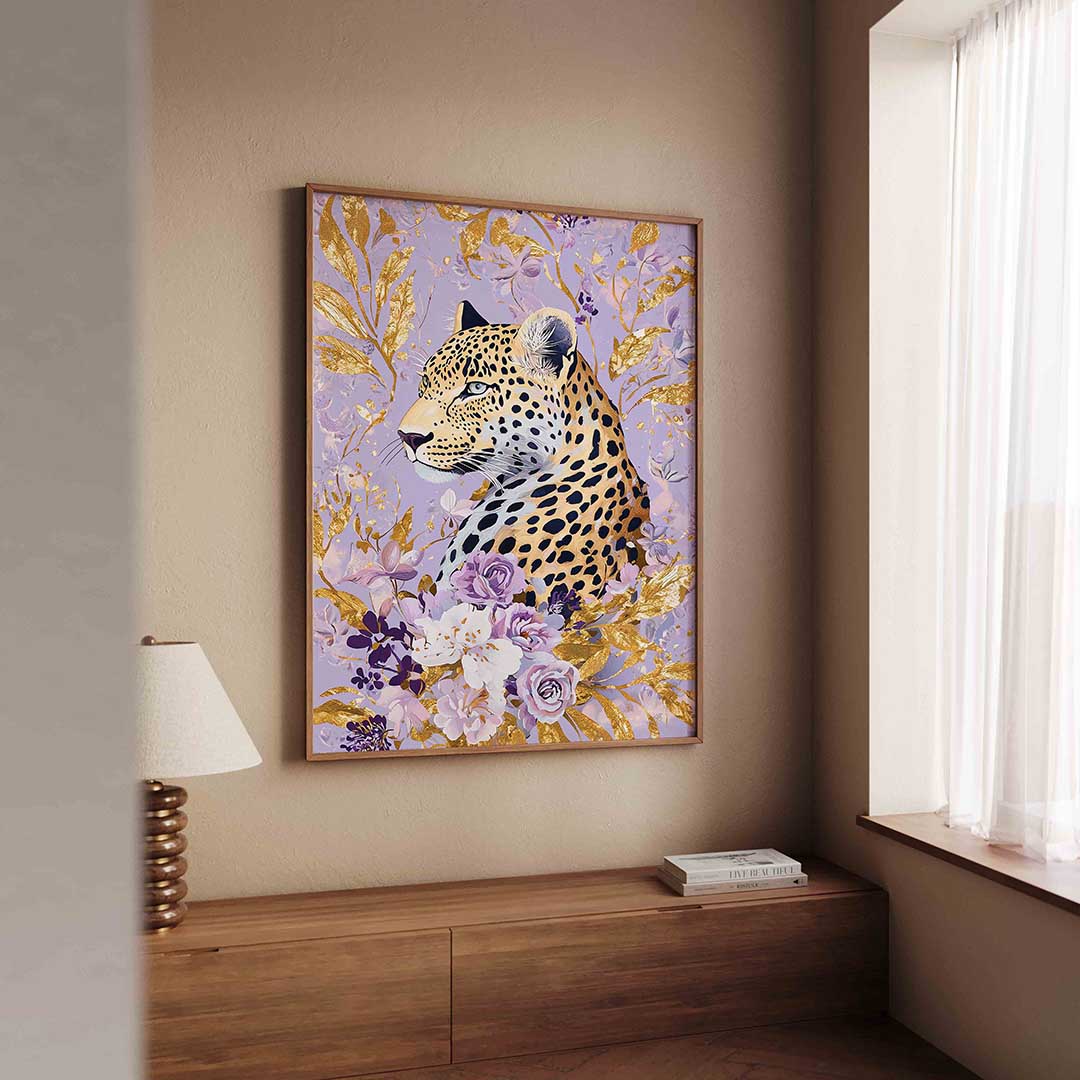 Luipaard met bloemen Poster