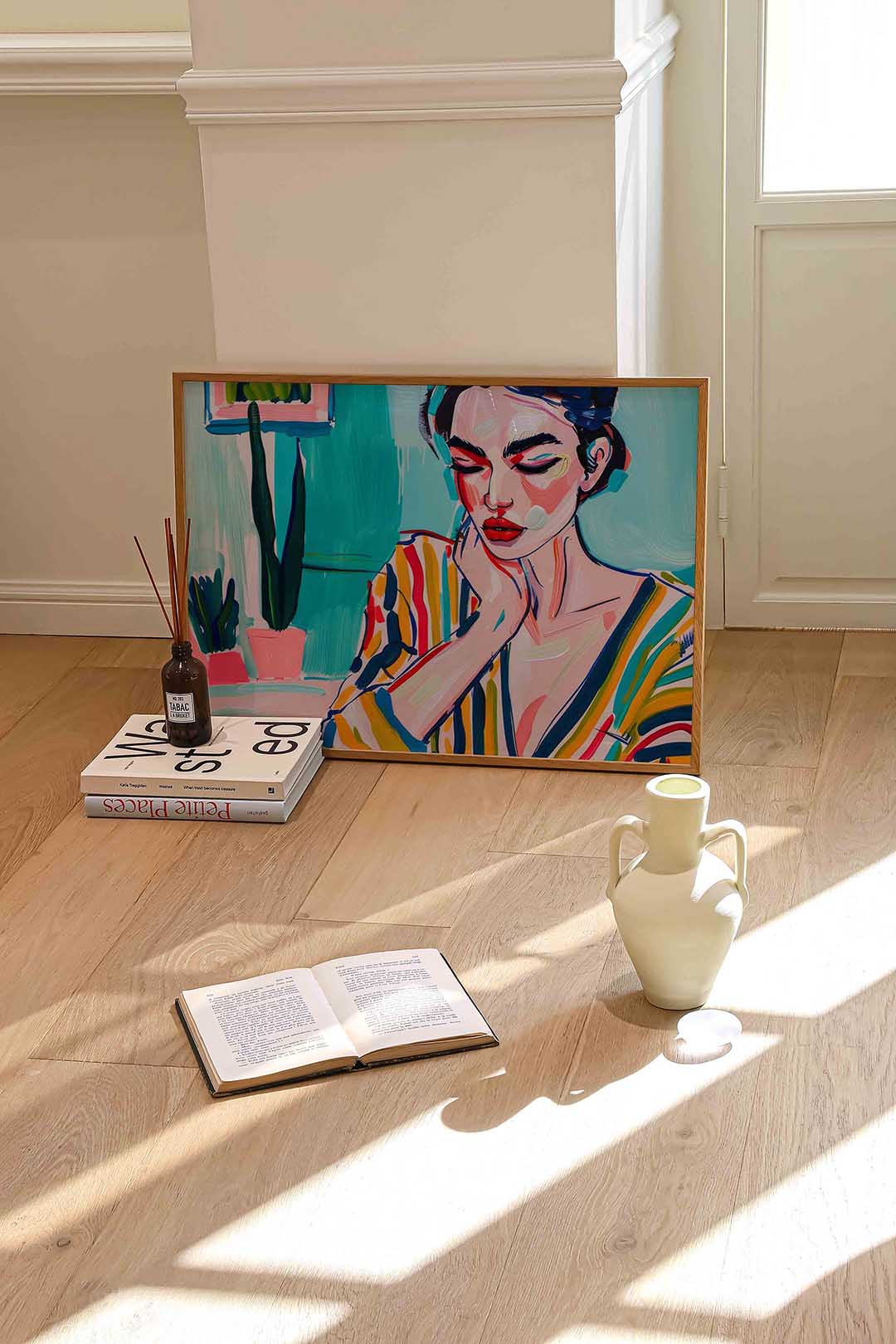 Vrouw met kleurrijke strepen Poster