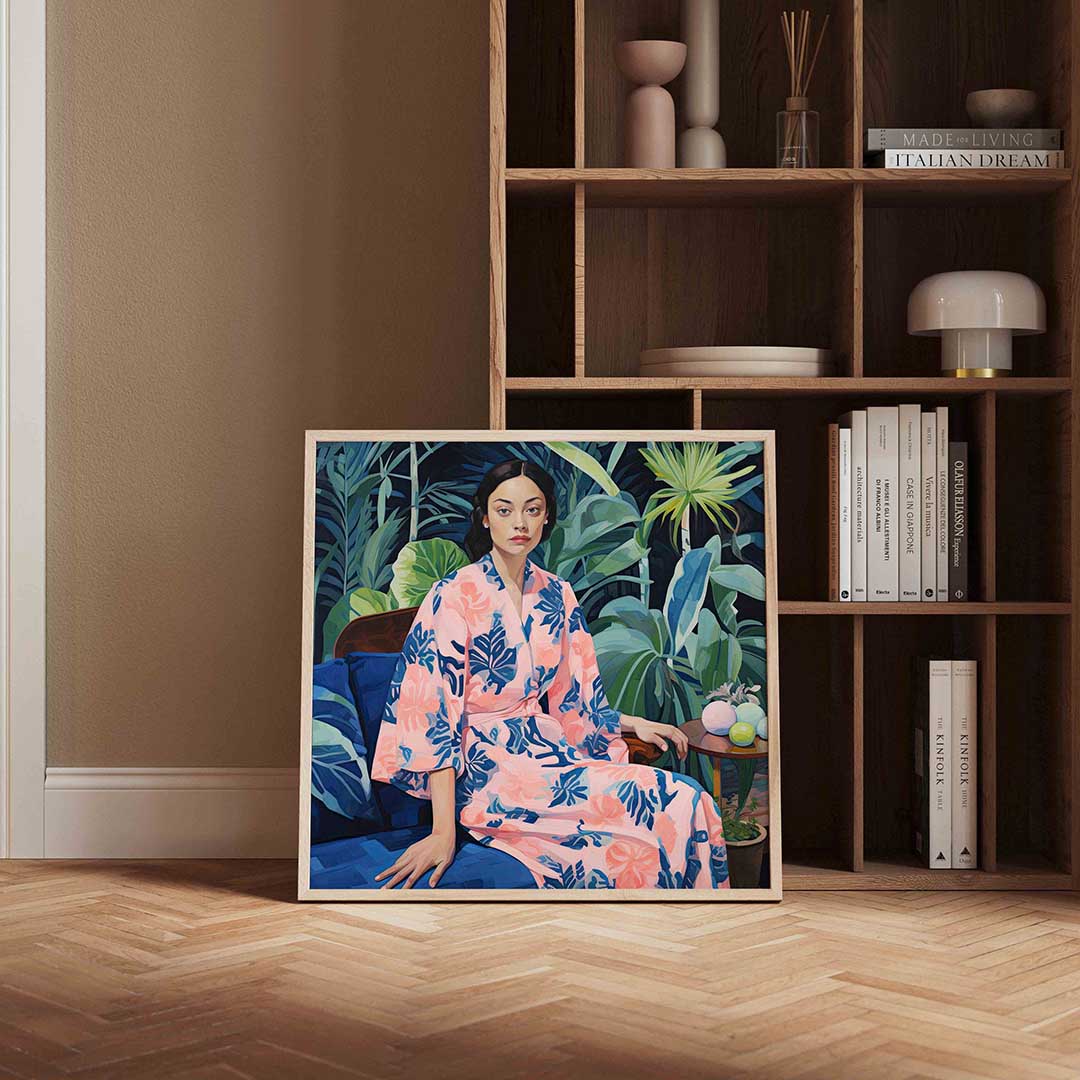 Vrouw in roze kimono Poster