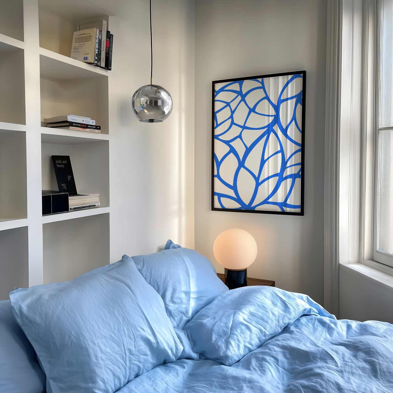 Moderne Blauw-Witte Abstracte Poster-WallArtistic