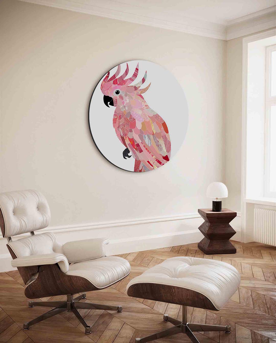 Papegaai in roze tinten Muurcirkel