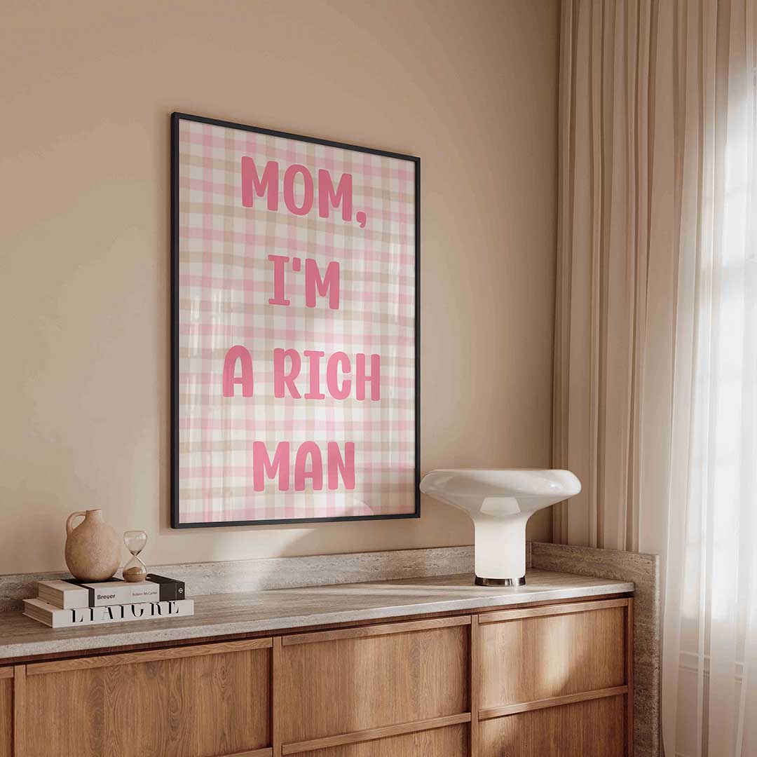 Roze tekst op geruit patroon Poster