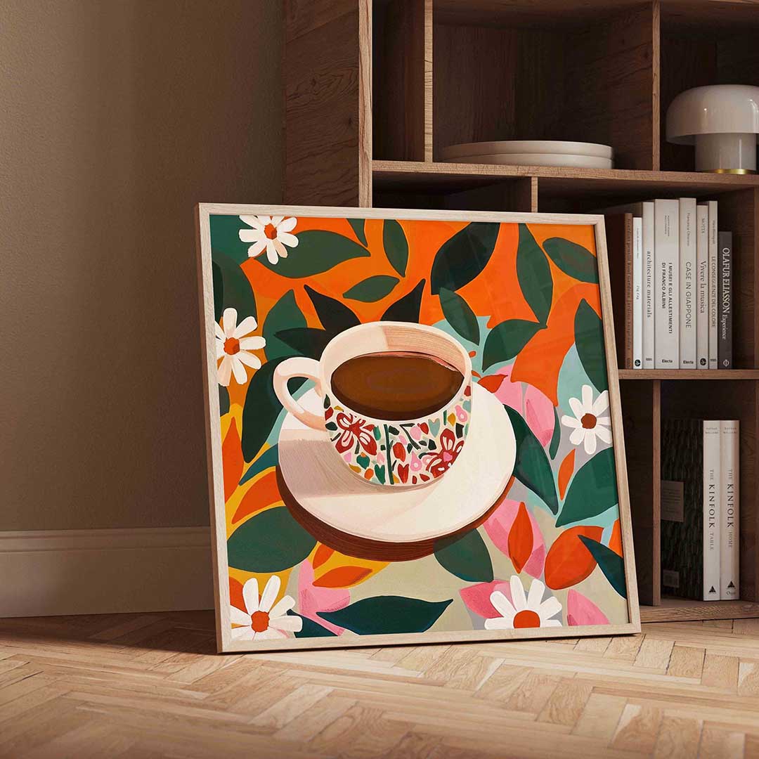 Bloemrijke koffiekop Poster