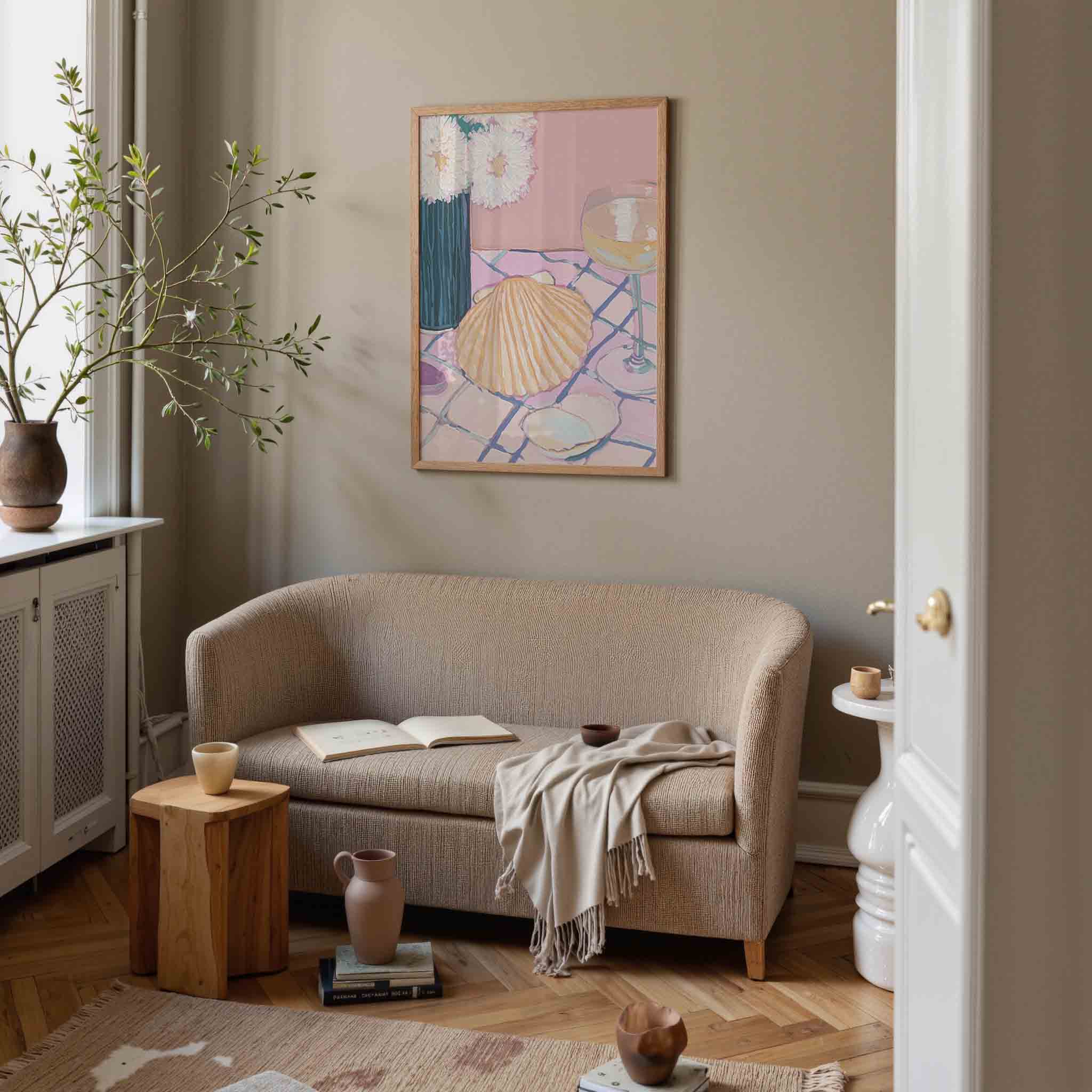 Schelp en bloemen Poster
