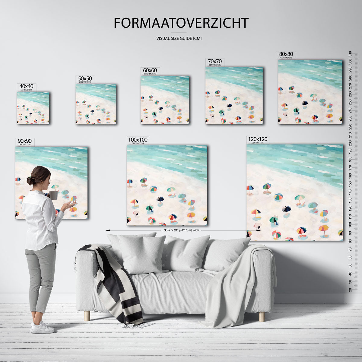 Strand met parasols Poster