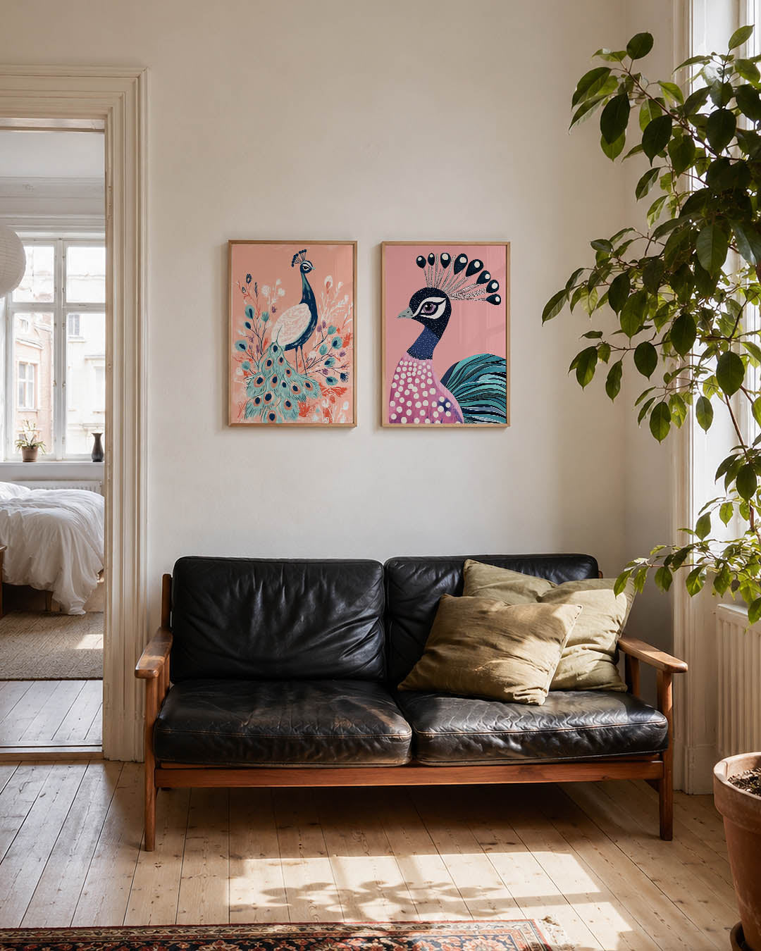 Pauw en bloemen Posterset