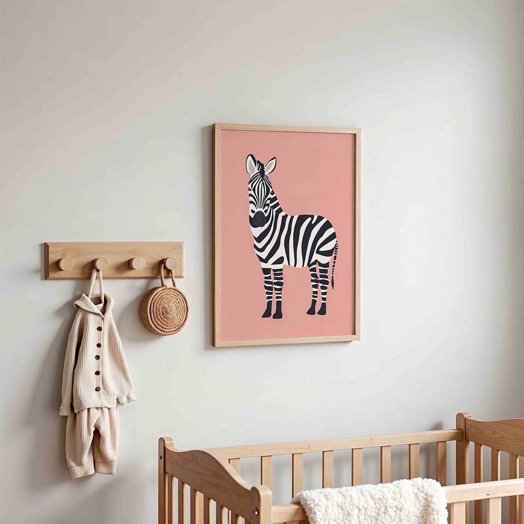 Zebra op roze achtergrond Poster