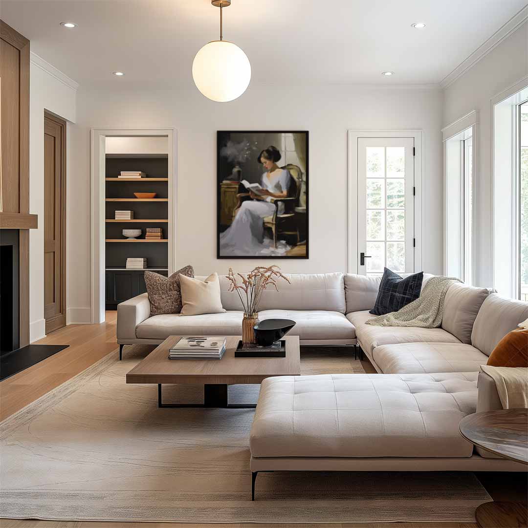 Vrouw Leest Boek aan het Raam Kunstwerk-canvas-dibond-plexiglas-wanddecoratie-WallArtistic