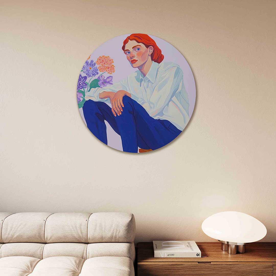 Vrouw met bloemen Muurcirkel