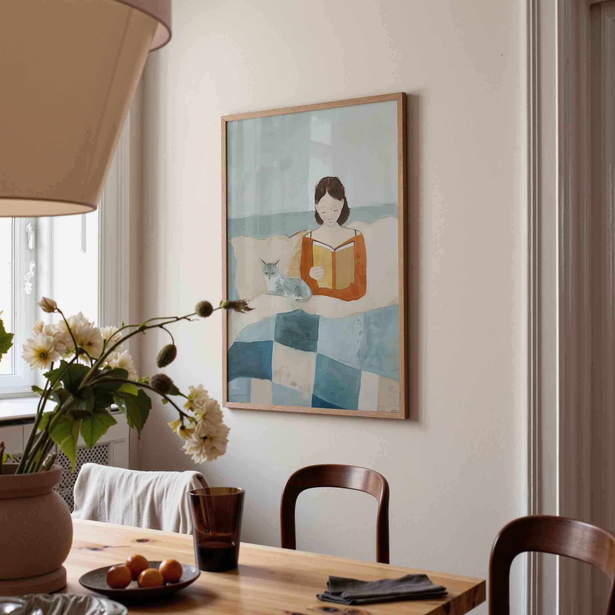 Lezende vrouw met kat Poster
