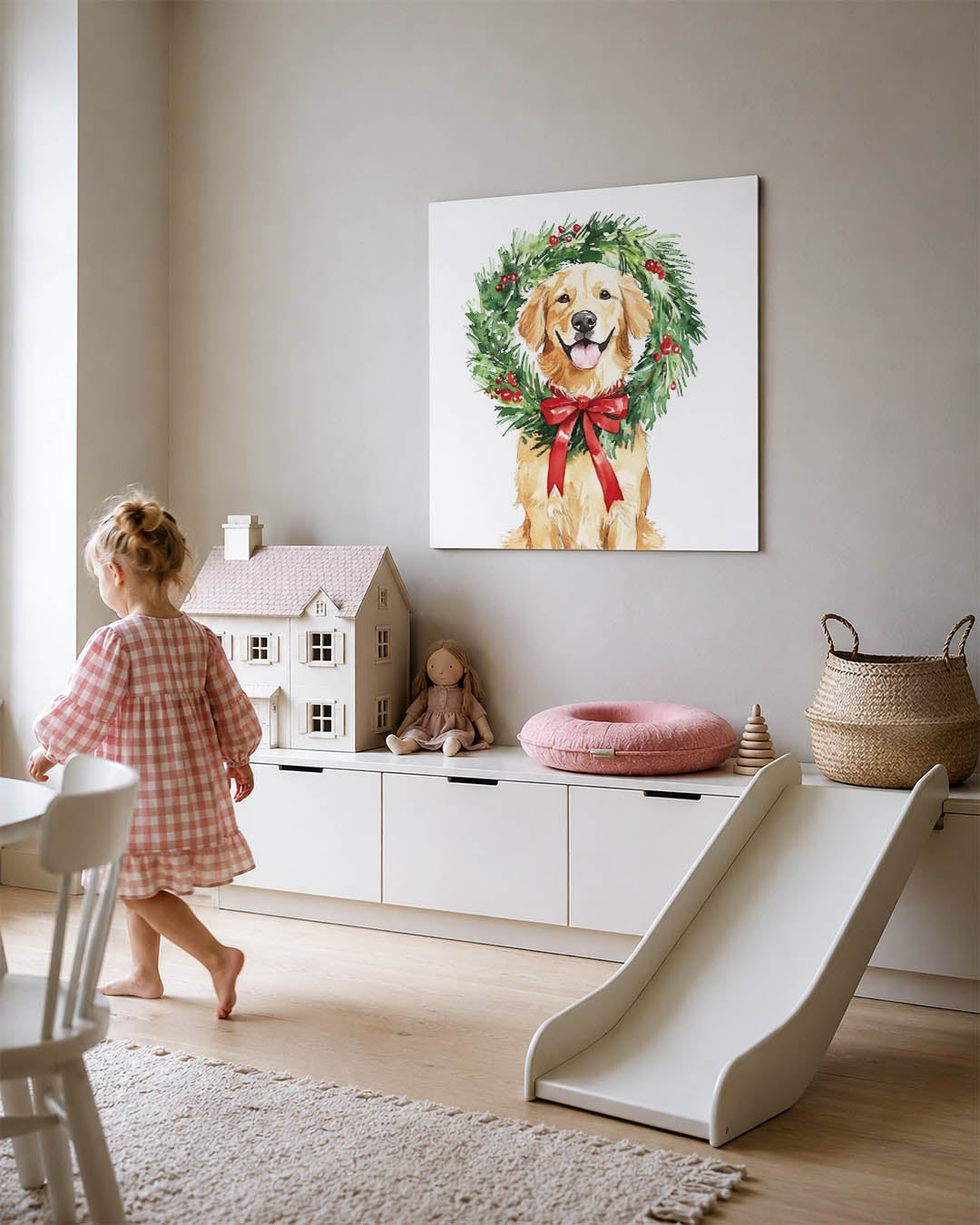 Hond met kerstkrans Kunstwerk