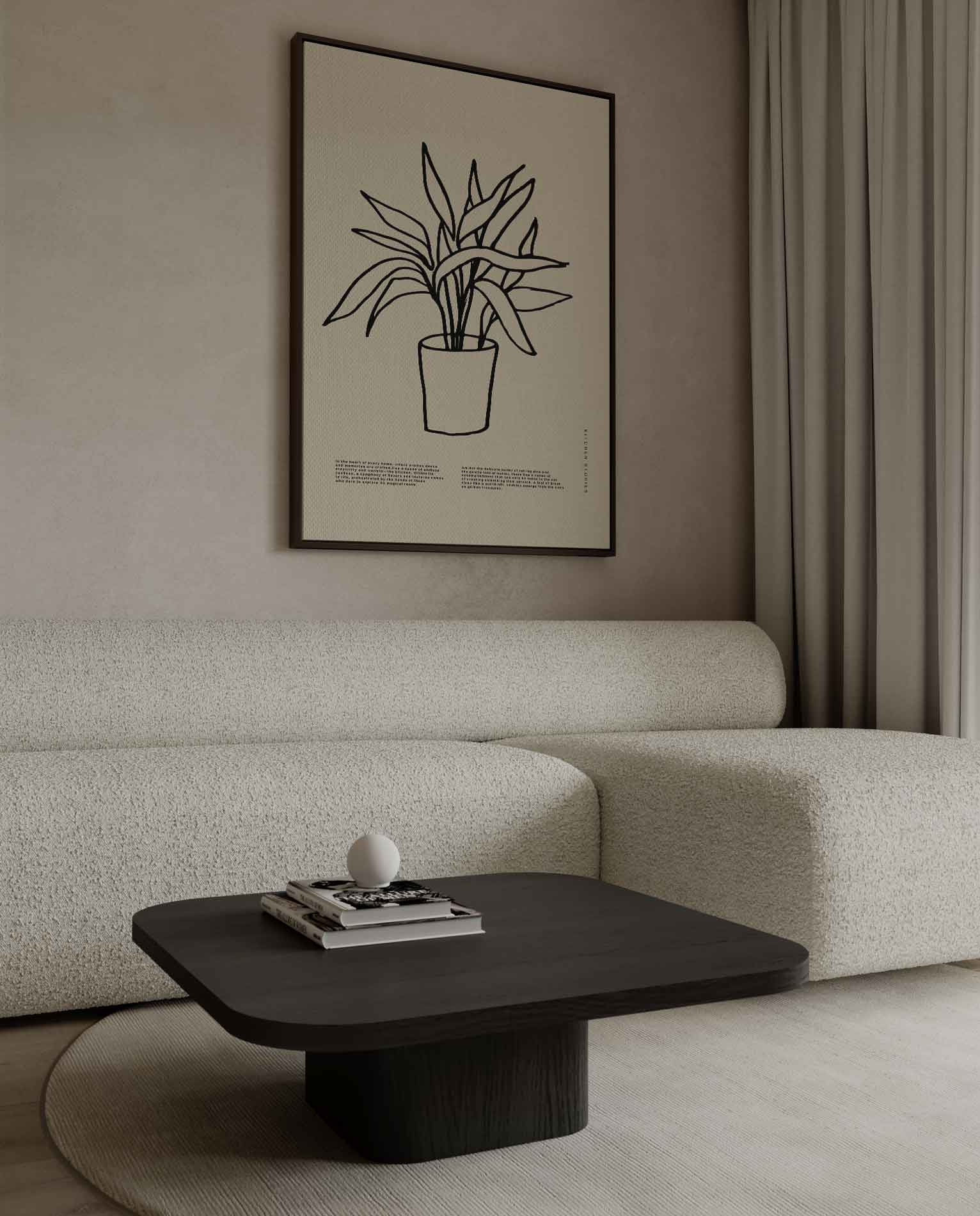 Simpele Plantenillustratie op Beigekleurige Achtergrond Kunstwerk-canvas-dibond-plexiglas-wanddecoratie-WallArtistic