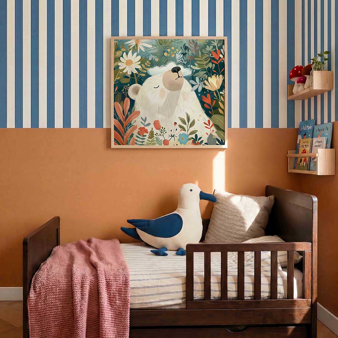 Witte beer en bloemen Poster