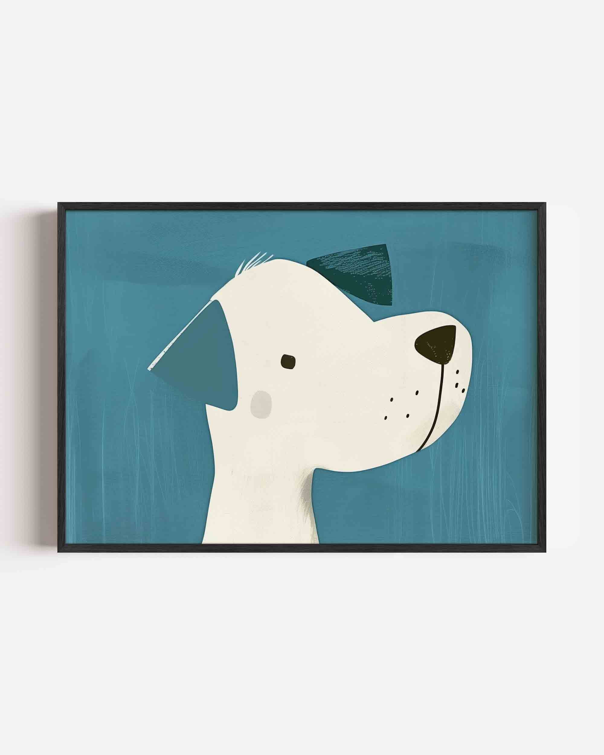 Hond met blauwe achtergrond Poster