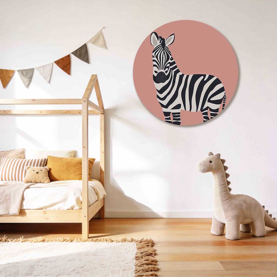 Zebra op roze Muurcirkel