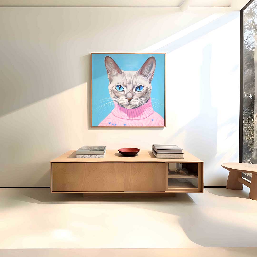 Kat met roze trui Poster