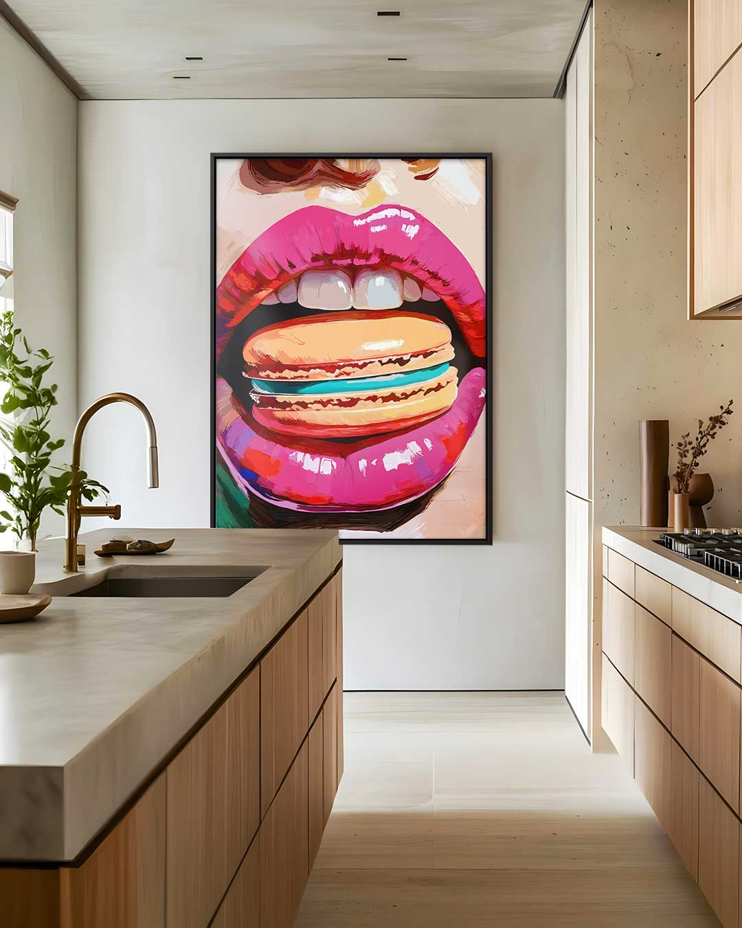 Kleurrijke Lippen en Macaron Kunstwerk-canvas-dibond-plexiglas-wanddecoratie-WallArtistic