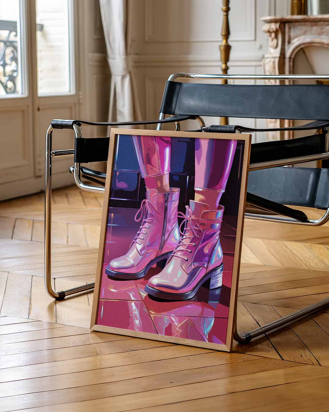 Trendy Roze Enkellaarzen Poster-WallArtistic