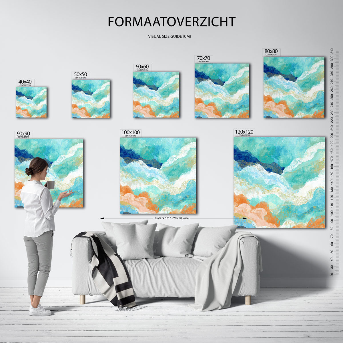 Golvende blauwe en oranje Poster
