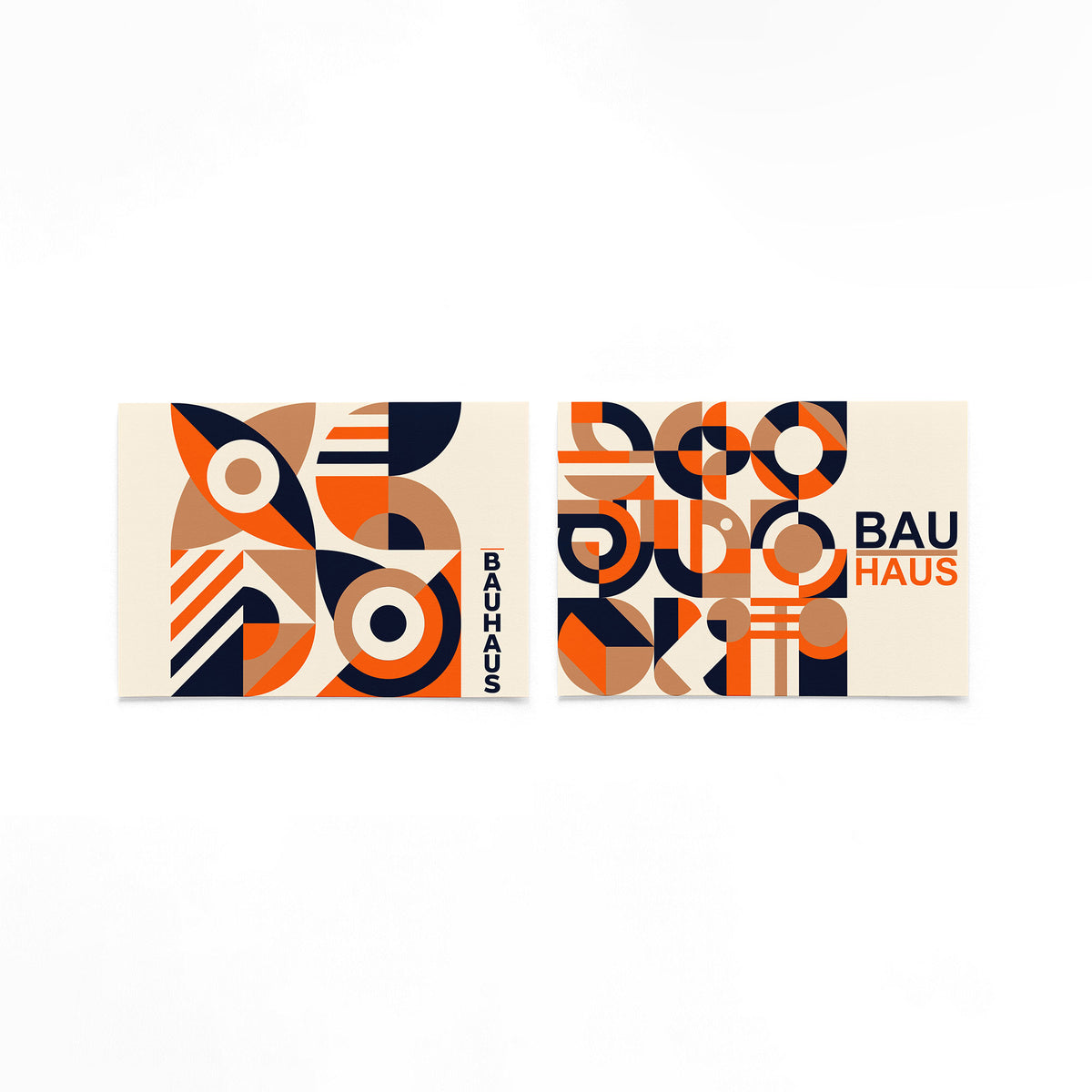 Twee landscape posters met oranje cirkels en nachtblauw als vrijstaande productfoto
