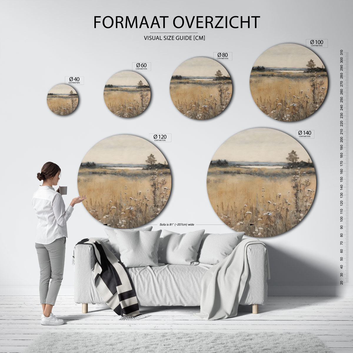 Landschap met veldbloemen Muurcirkel