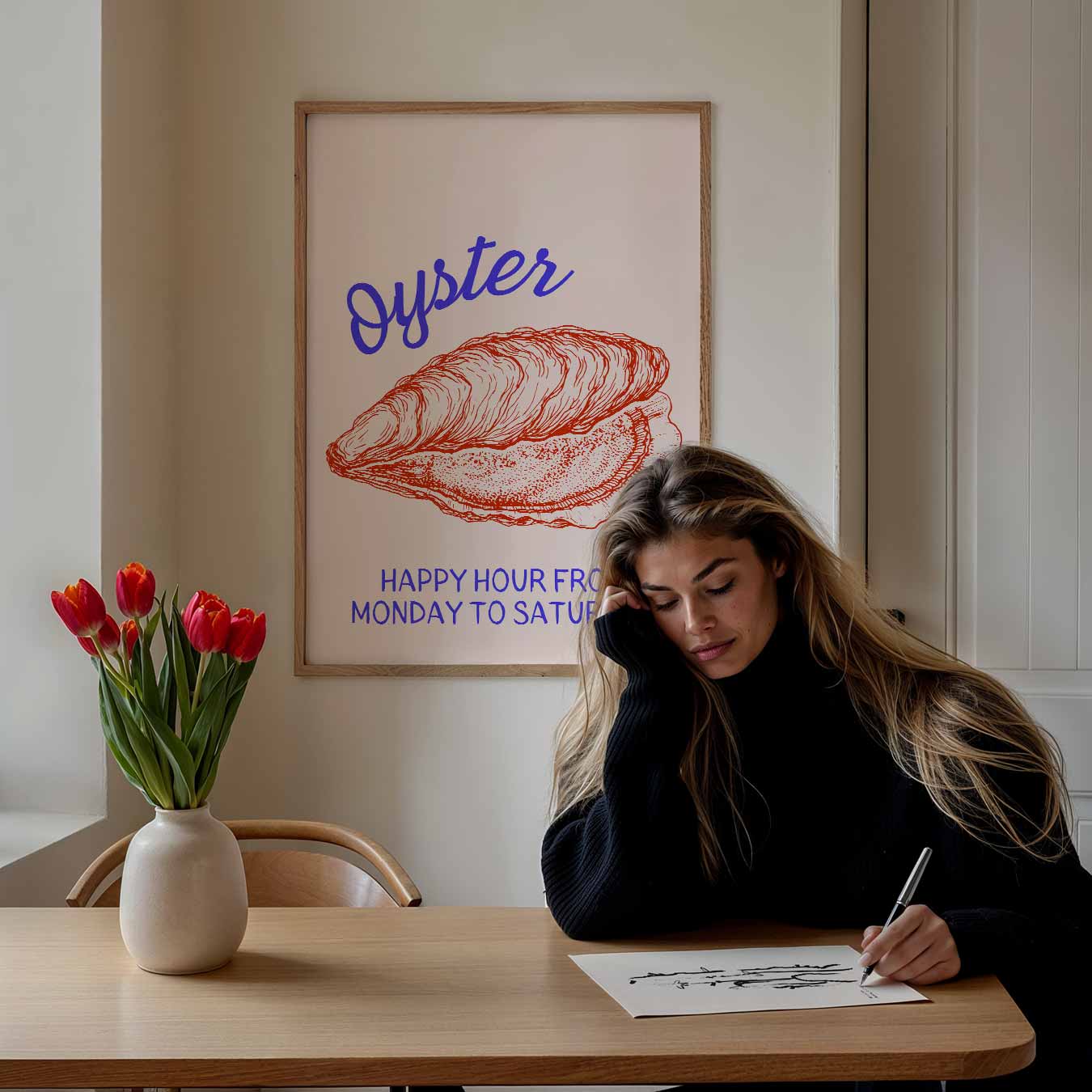 Stijlvolle Oester Happy Hour Poster-WallArtistic