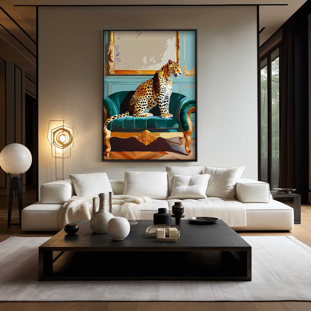 Luxuriöses Kunstwerk: Leopard auf elegantem Sofa