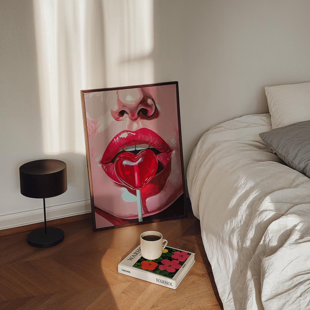 Sensuele Lippen met Hartjeslolly Poster-WallArtistic