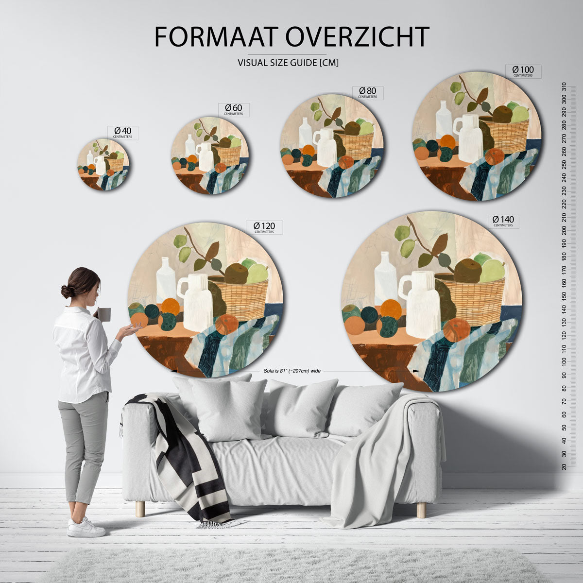 Stilleven met fruit en mand Muurcirkel