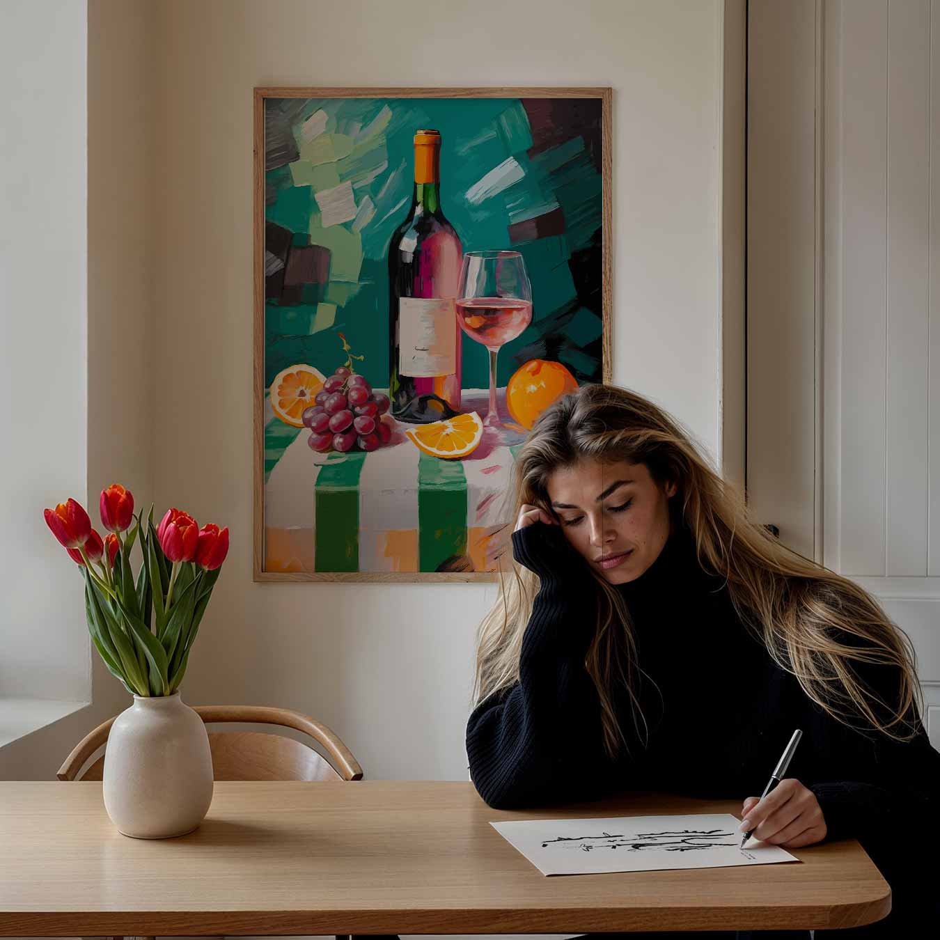 Stijlvolle Wijn en Vruchten Poster-WallArtistic